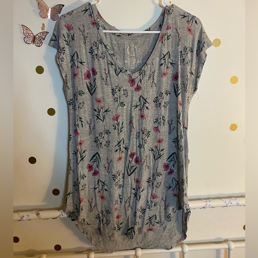 Grey floral tunic t-shirt